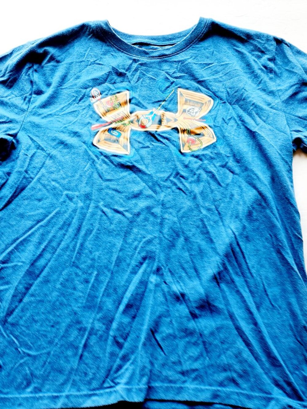 Under Armour Boys T-Shirt Blue Fishing Short Sleeve XL